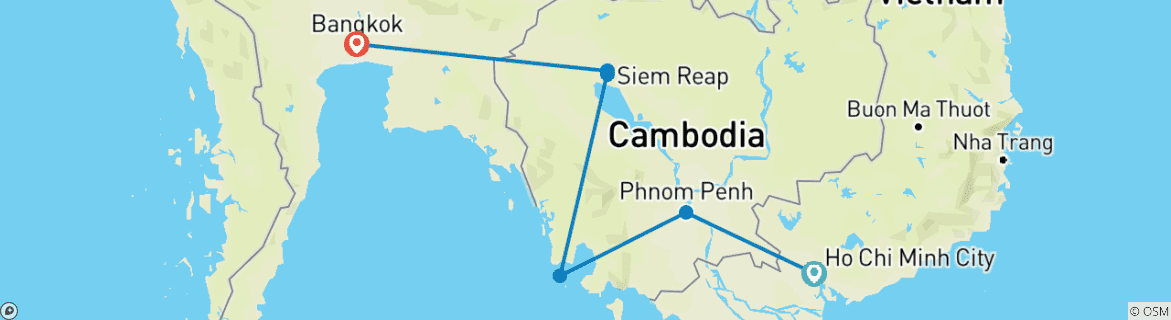 Image of a map showing the route of the tour