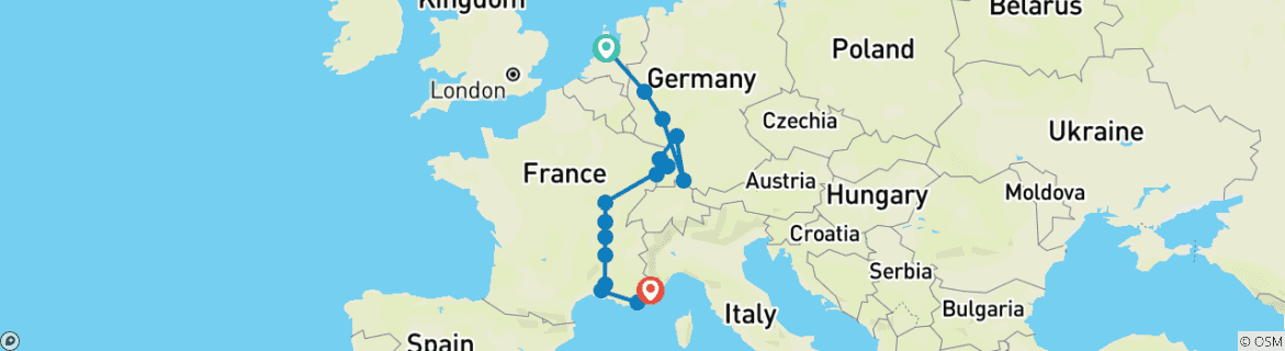 Foto van een kaart met de route van de rondreis
