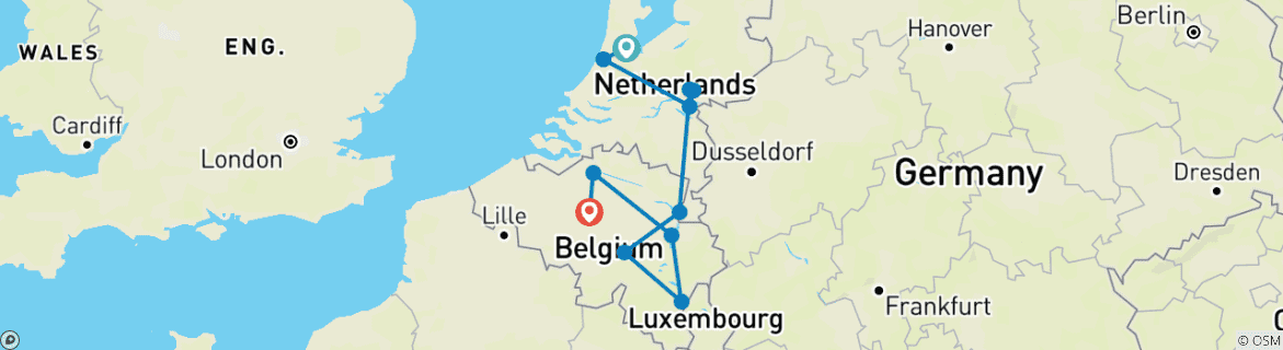 Image of a map showing the route of the tour