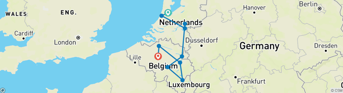 Foto van een kaart met de route van de rondreis