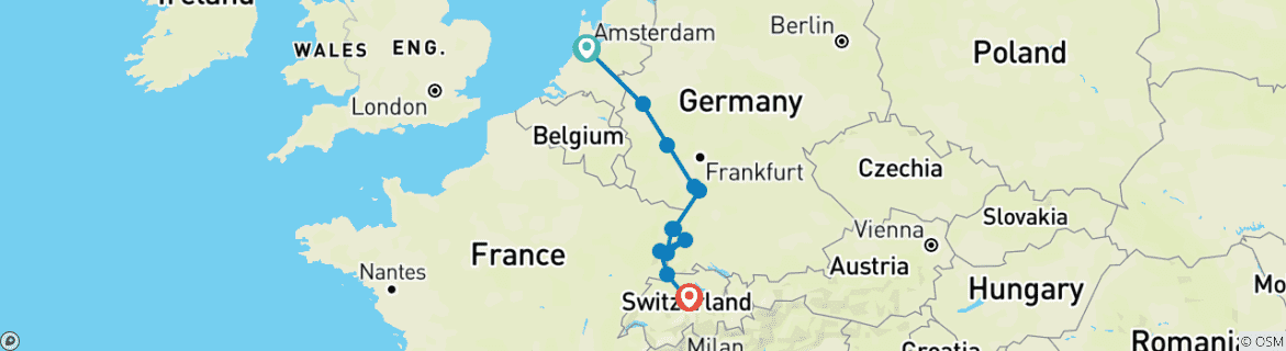 Image d'une carte montrant l'itinéraire du circuit