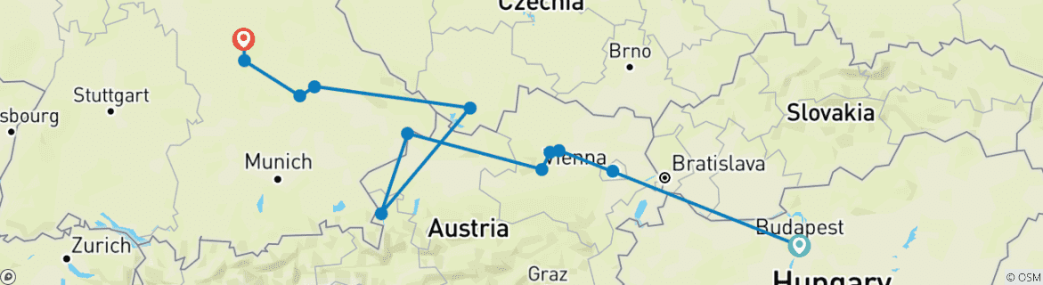 Image d'une carte montrant l'itinéraire du circuit