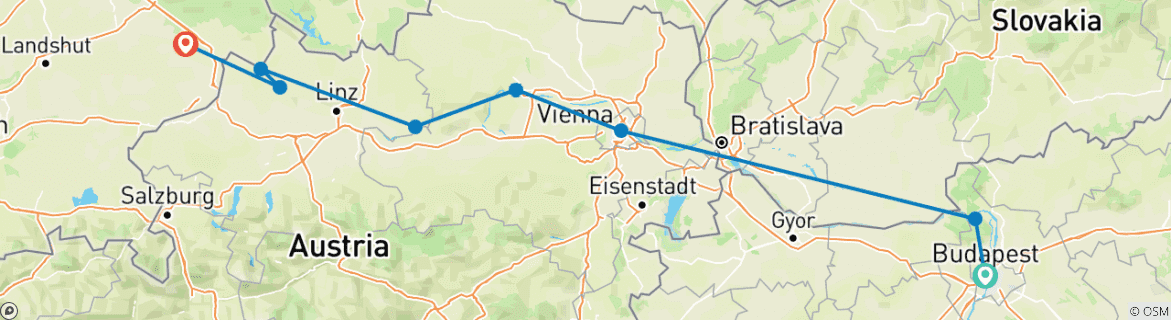 Image of a map showing the route of the tour