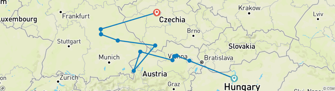 Image d'une carte montrant l'itinéraire du circuit