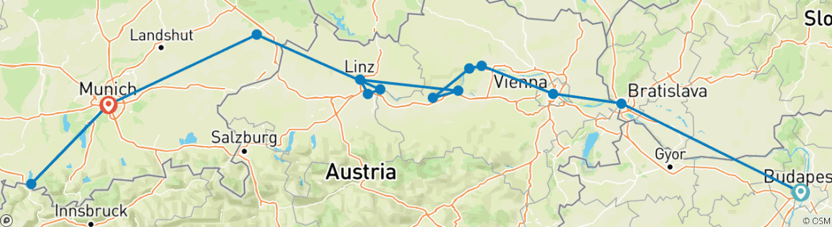 Karte mit der Reiseroute
