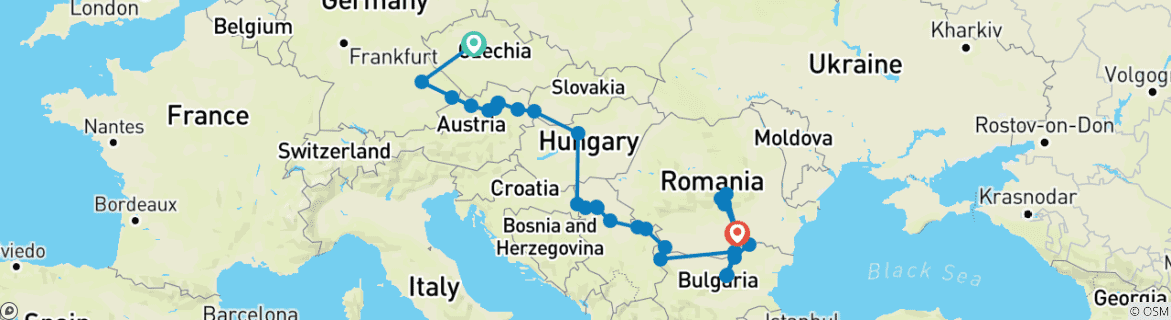 Image of a map showing the route of the tour