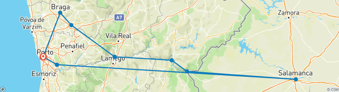 Image of a map showing the route of the tour