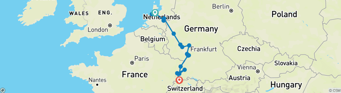 Image d'une carte montrant l'itinéraire du circuit