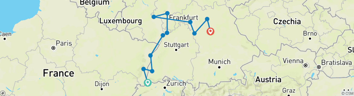 Foto van een kaart met de route van de rondreis
