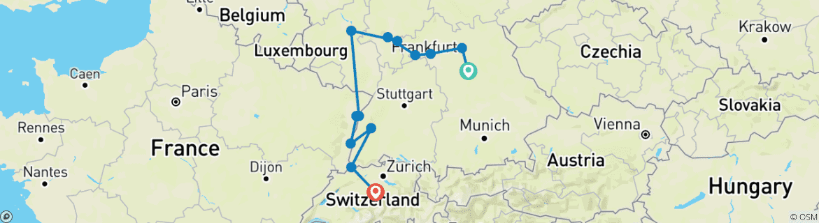 Image d'une carte montrant l'itinéraire du circuit
