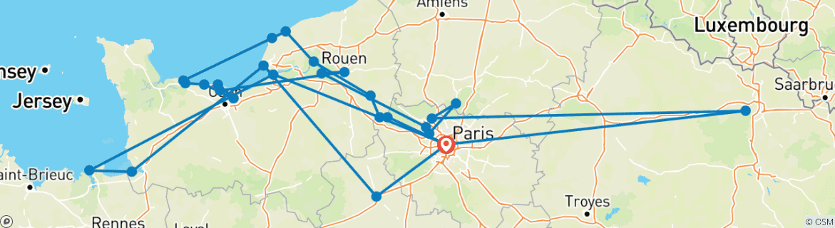 Image of a map showing the route of the tour
