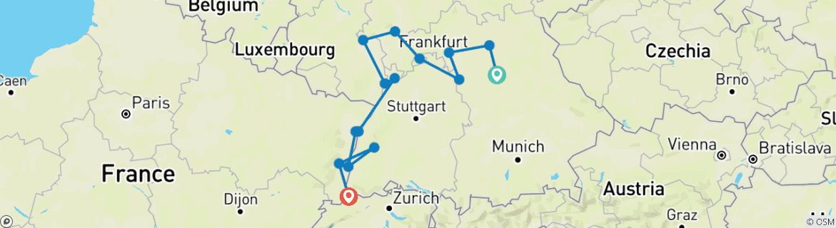 Foto van een kaart met de route van de rondreis