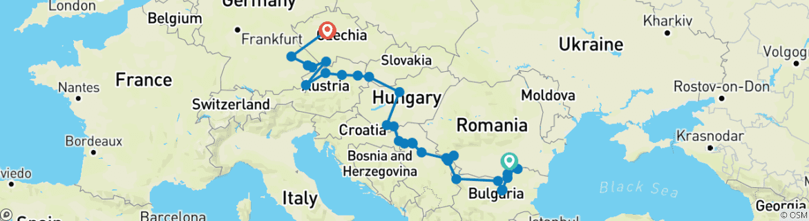 Image of a map showing the route of the tour