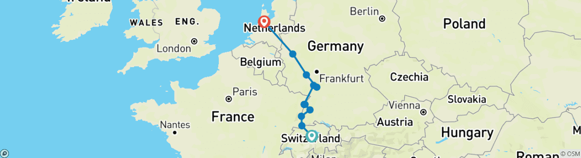 Foto van een kaart met de route van de rondreis