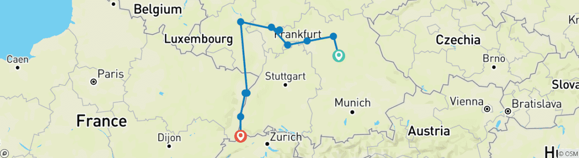 Image d'une carte montrant l'itinéraire du circuit