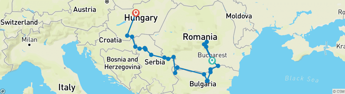 Image of a map showing the route of the tour