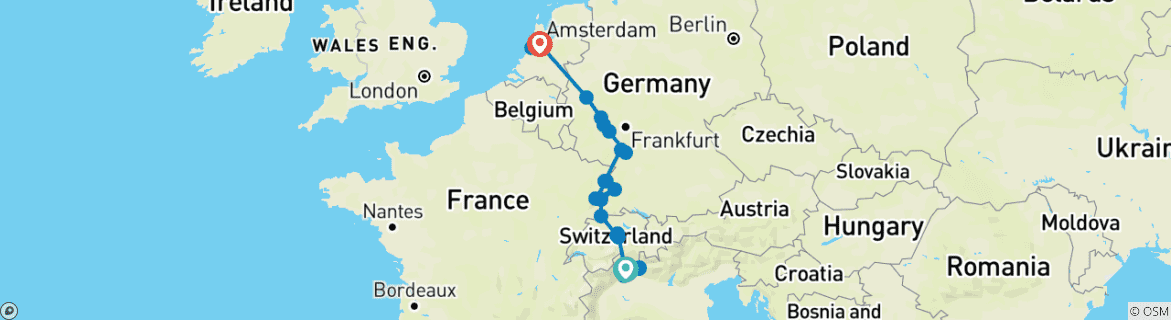 Image d'une carte montrant l'itinéraire du circuit