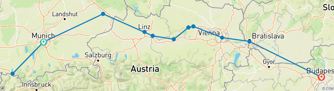 Image d'une carte montrant l'itinéraire du circuit