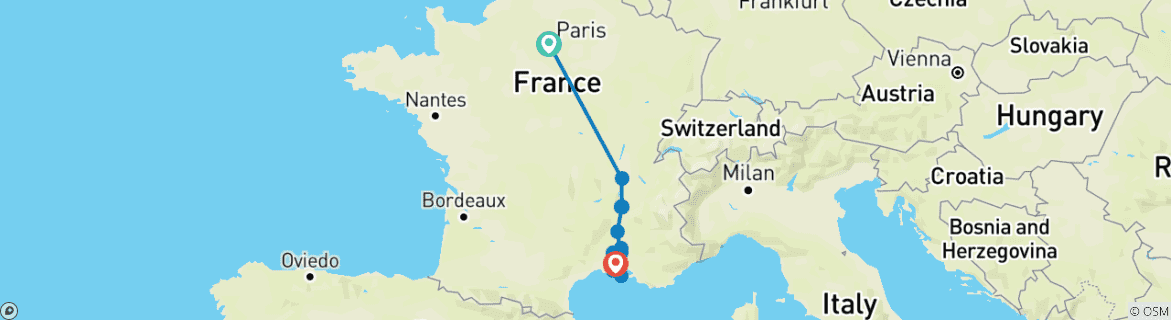 Image d'une carte montrant l'itinéraire du circuit