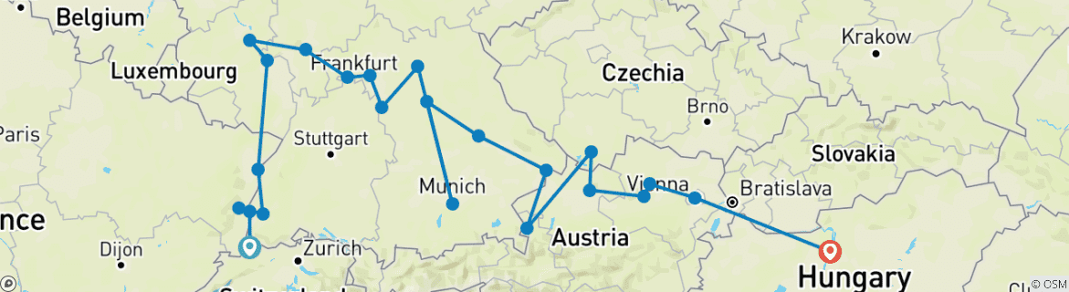 Image d'une carte montrant l'itinéraire du circuit