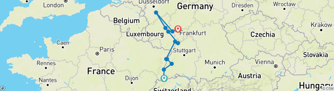 Image d'une carte montrant l'itinéraire du circuit