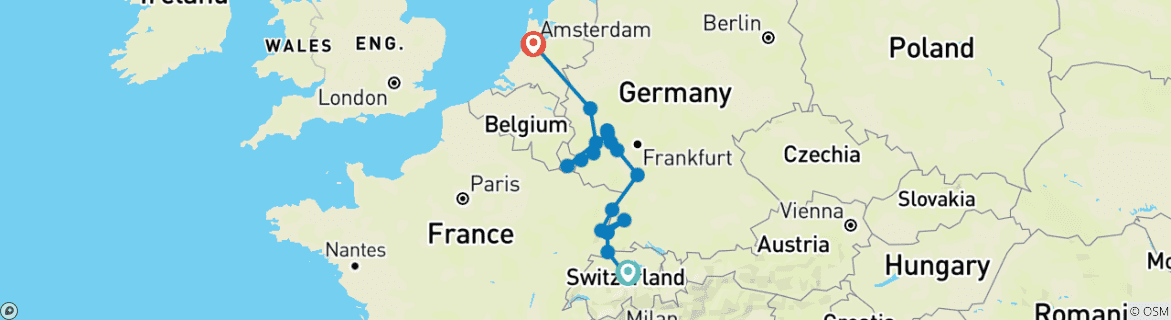 Image d'une carte montrant l'itinéraire du circuit