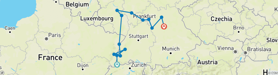 Image d'une carte montrant l'itinéraire du circuit