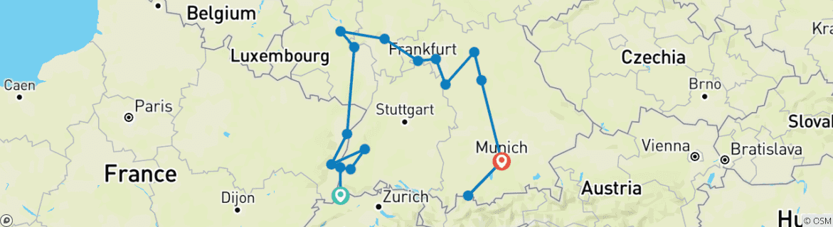 Image d'une carte montrant l'itinéraire du circuit
