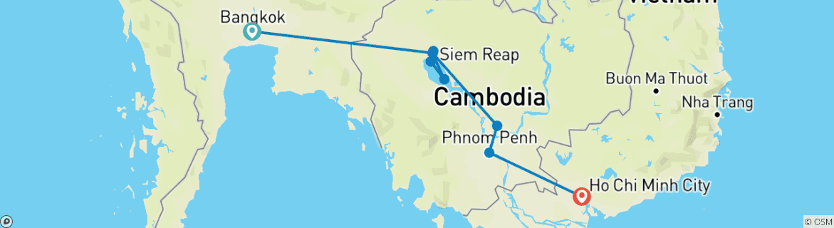 Image of a map showing the route of the tour