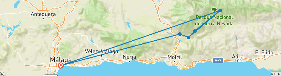 Image of a map showing the route of the tour