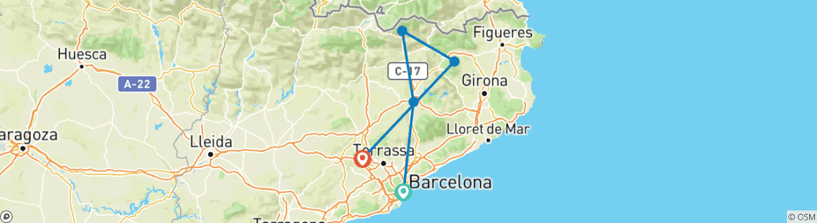 Image d'une carte montrant l'itinéraire du circuit