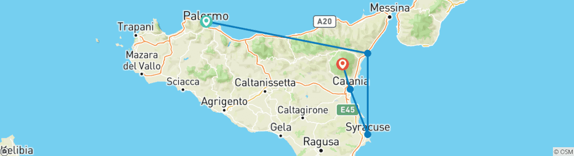 Image d'une carte montrant l'itinéraire du circuit
