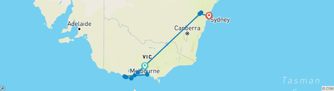 Image d'une carte montrant l'itinéraire du circuit