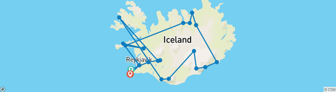 Carte du circuit Baleines, glaciers et cascades – Circuit en voiture autour de l'Islande