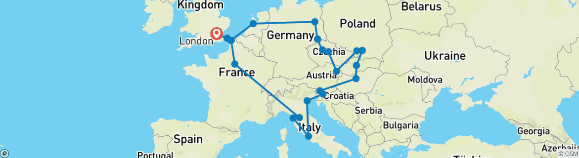 Image of a map showing the route of the tour