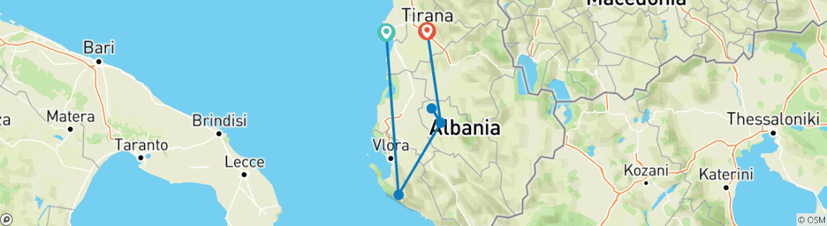 Image of a map showing the route of the tour