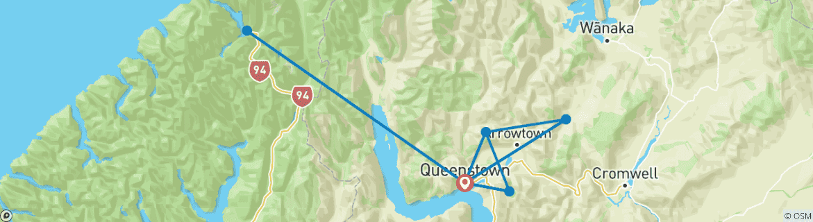 Image d'une carte montrant l'itinéraire du circuit