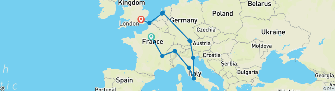 Karte mit der Reiseroute