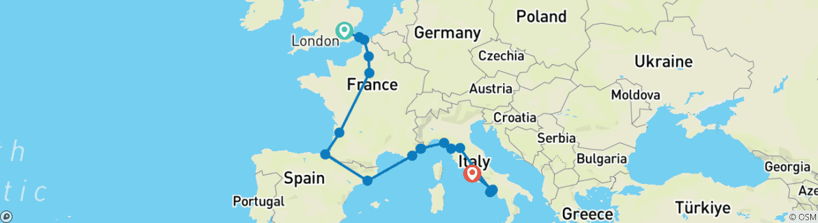 Image d'une carte montrant l'itinéraire du circuit