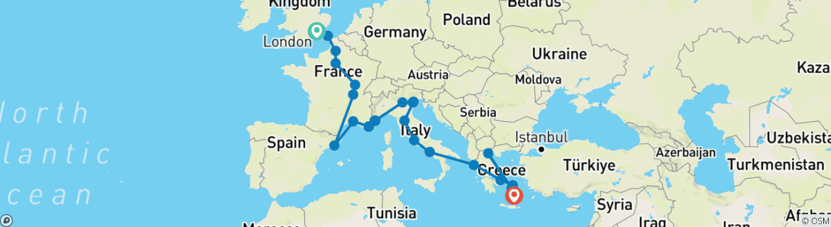 Image d'une carte montrant l'itinéraire du circuit