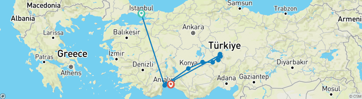 Carte du circuit Les incontournables de la Turquie