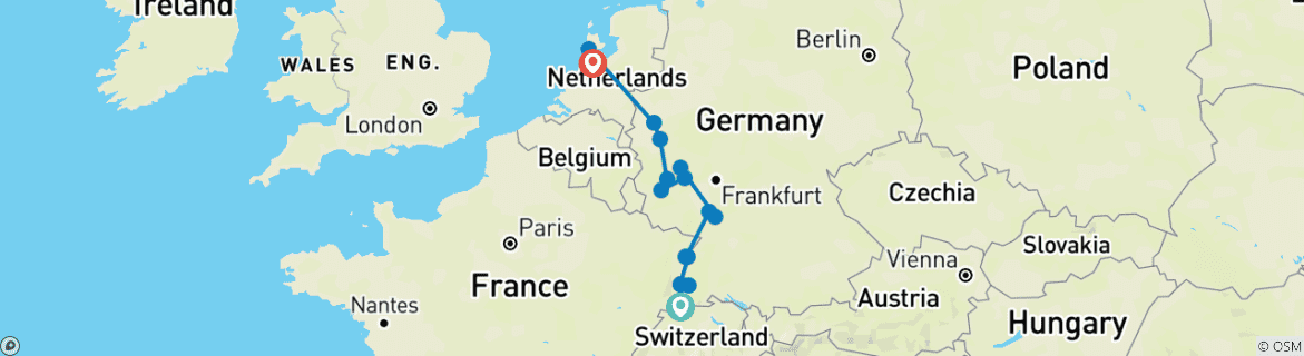 Image d'une carte montrant l'itinéraire du circuit