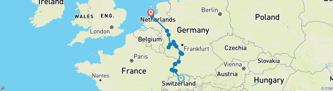 Image d'une carte montrant l'itinéraire du circuit