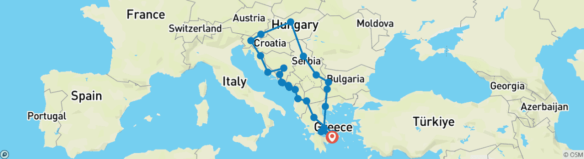 Image of a map showing the route of the tour