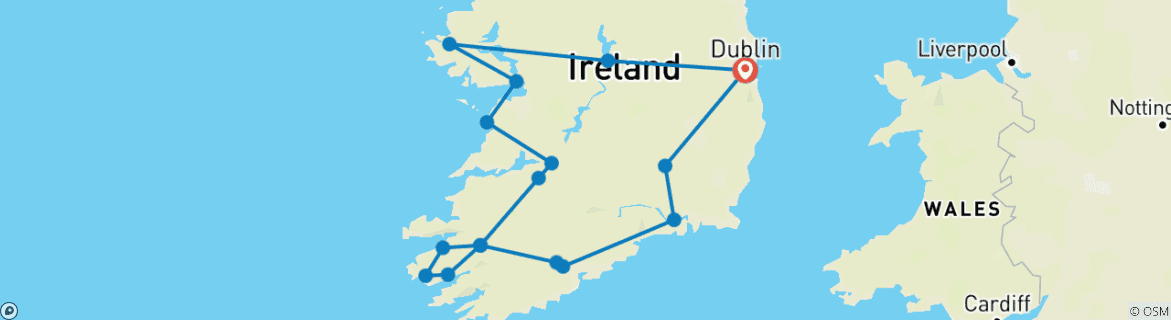 Image of a map showing the route of the tour