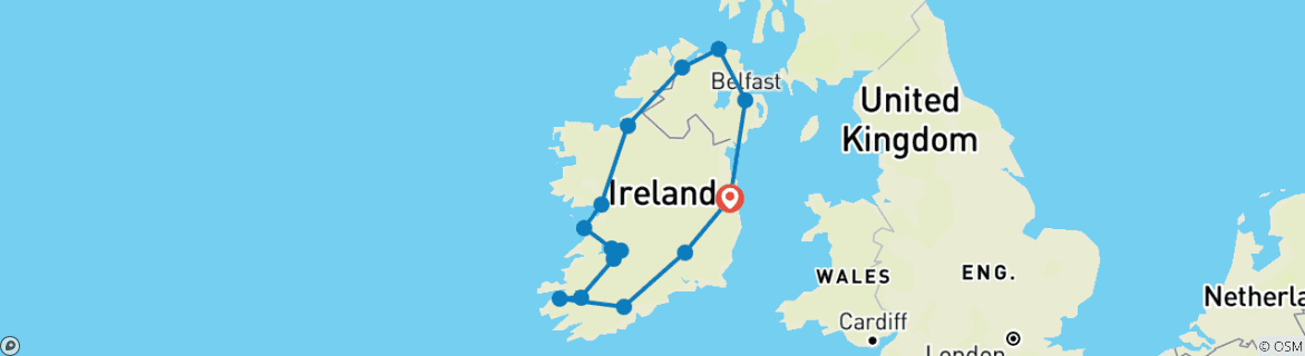 Image of a map showing the route of the tour