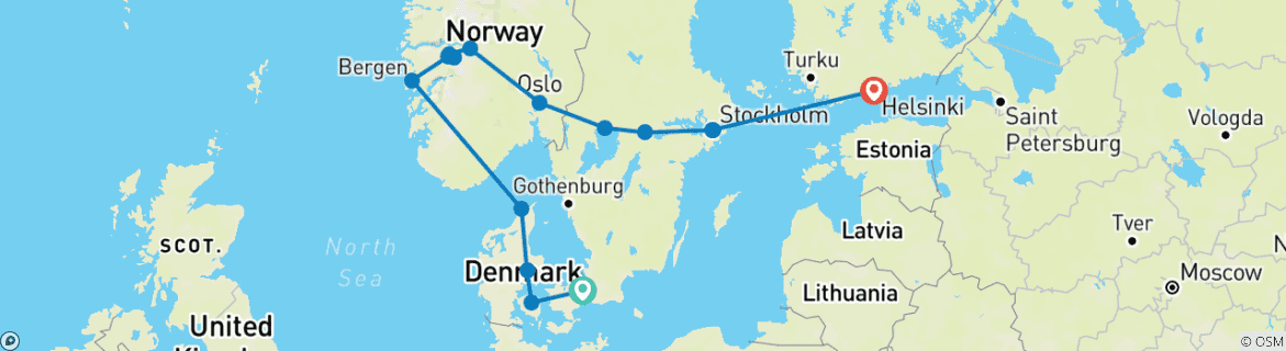 Foto van een kaart met de route van de rondreis