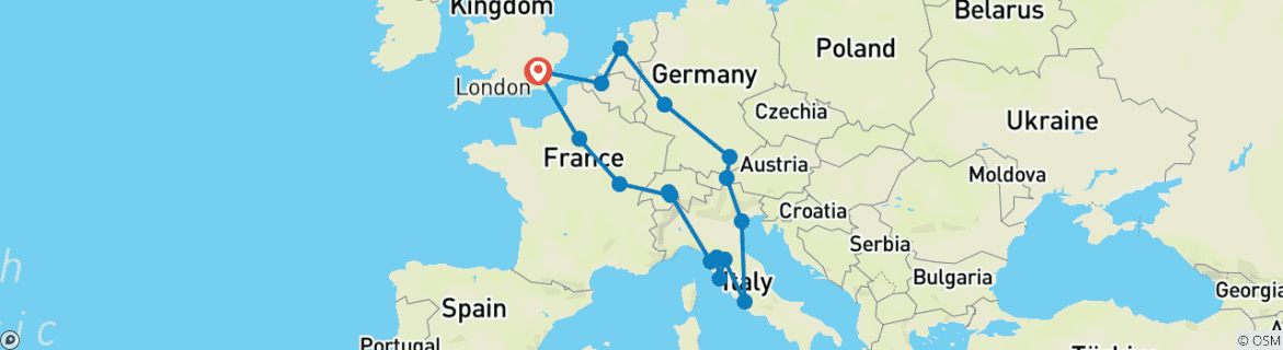 Image d'une carte montrant l'itinéraire du circuit