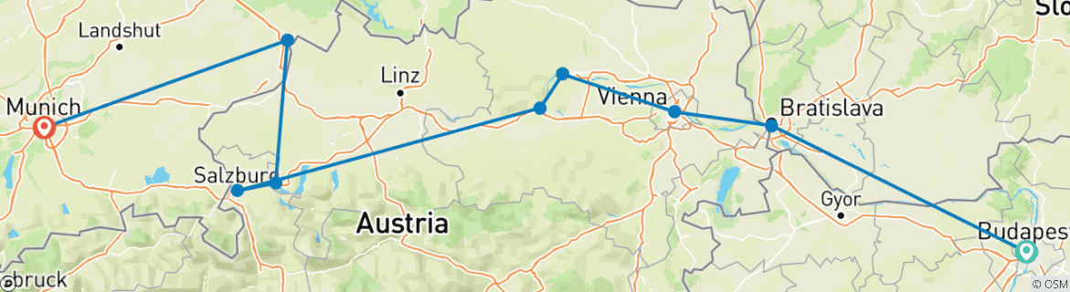 Karte mit der Reiseroute