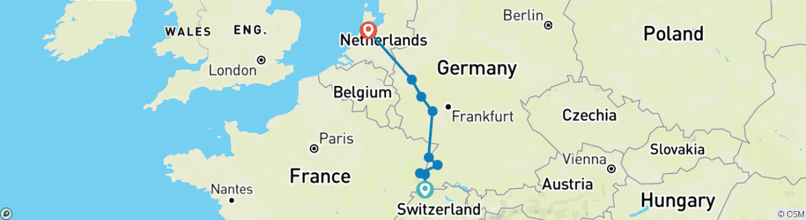 Karte mit der Reiseroute